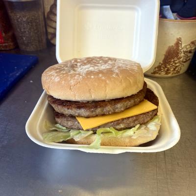 Double up your Burger at Evans Fish Bar Llanidloes Wales