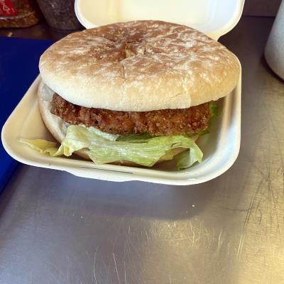 Spicy Chicken Burger  at Evans Fish Bar Llanidloes Wales
