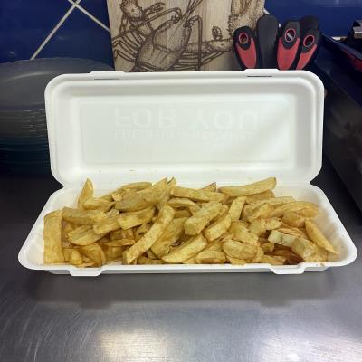 Chips Large at Evans Fish Bar Llanidloes Wales