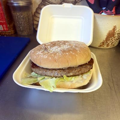 Quarter Pounder Burger at Evans Fish Bar Llanidloes Wales