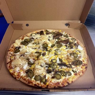 Vegetarian – 9 Inch Veggie Sizzler Pizza at Evans Fish Bar Llanidloes Wales