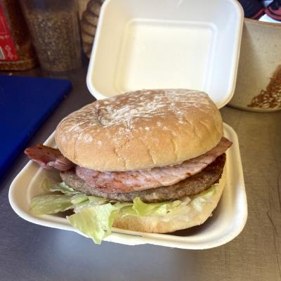 Add Bacon To Burger at Evans Fish Bar Llanidloes Wales