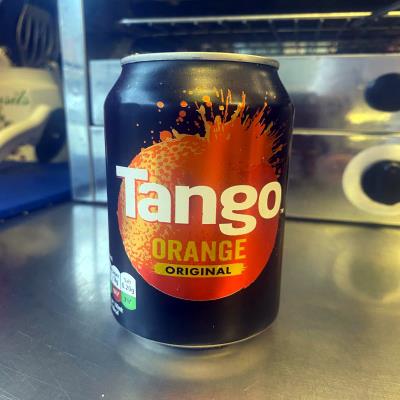 Canned Drinks Orange Tango at Evans Fish Bar Llanidloes Wales